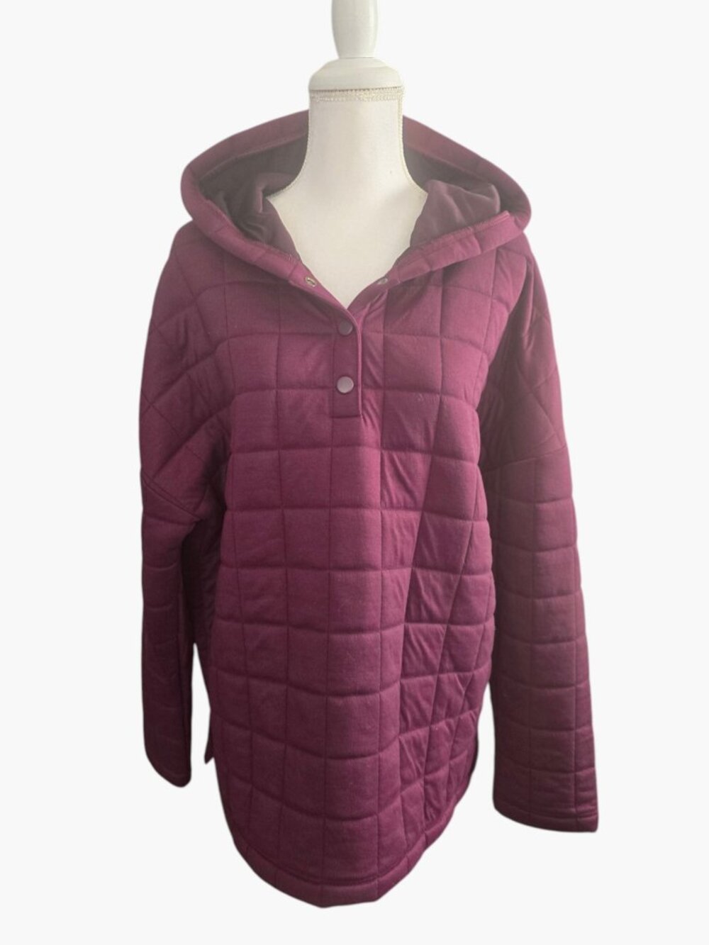 NEW GapFit Burgundy Hooded Quilted Pullover Jacket Snap Closure Size XL Tall